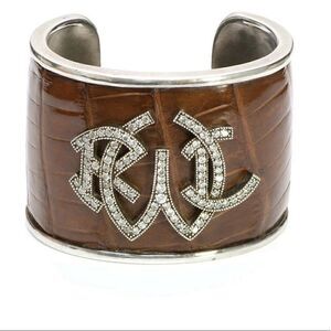 Ralph Lauren Collection * Fall '05 Crystal Logo Sterling Alligator Cuff Bracelet
